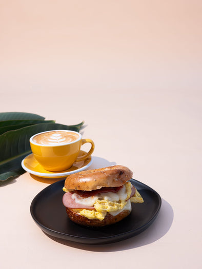 Combo Pork, Egg and Cheese Bagel Sandwich & Yipao Coffee